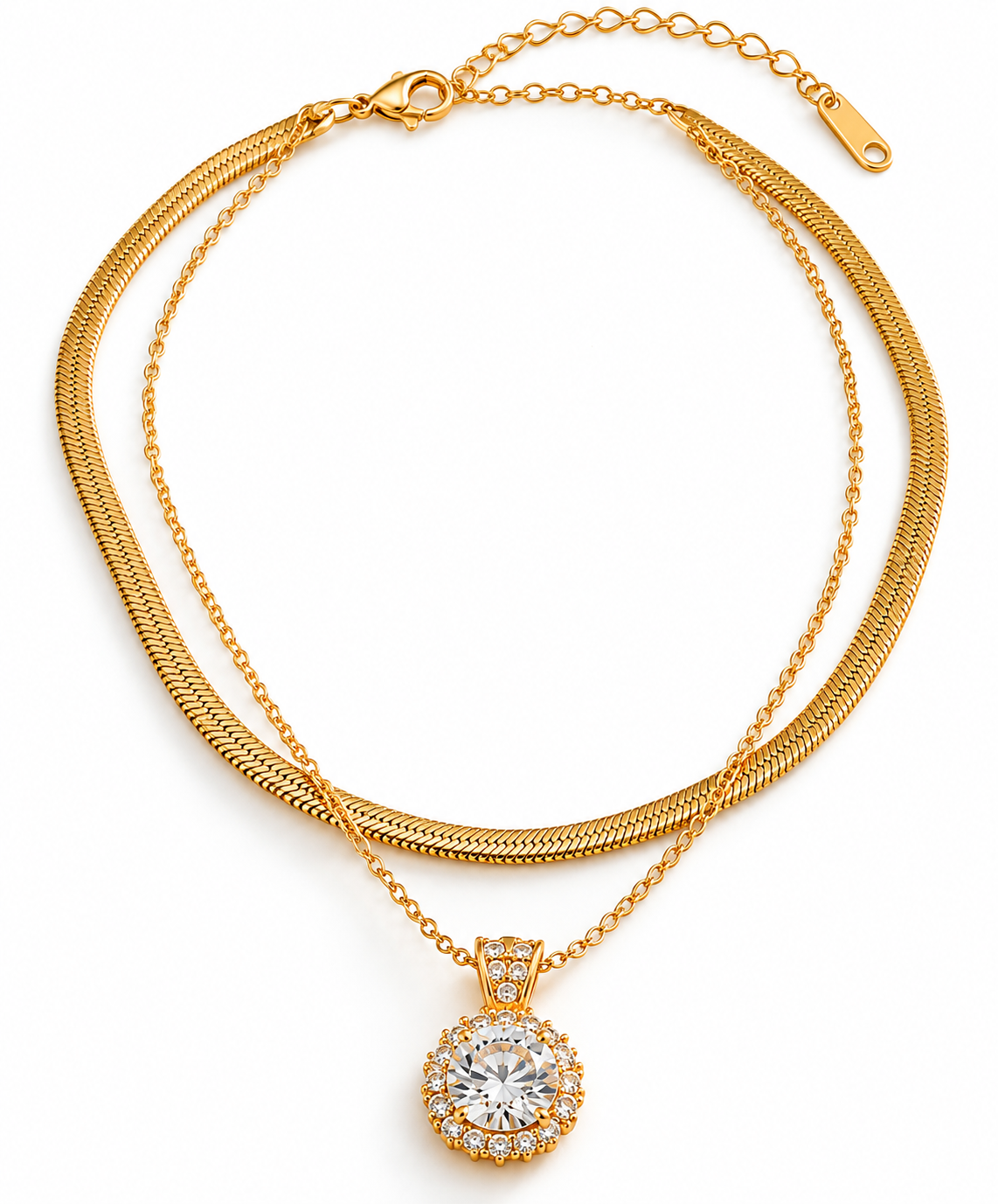 TEEYAKA Gold Layered Crystal Pendant Necklace