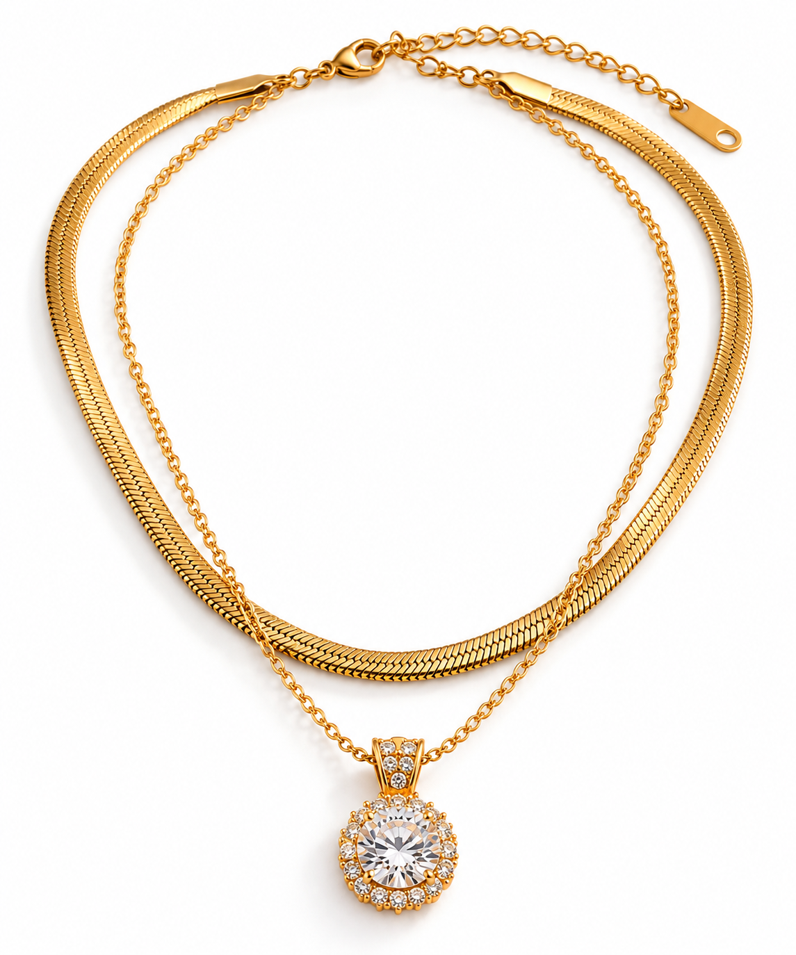 TEEYAKA Gold Layered Crystal Pendant Necklace