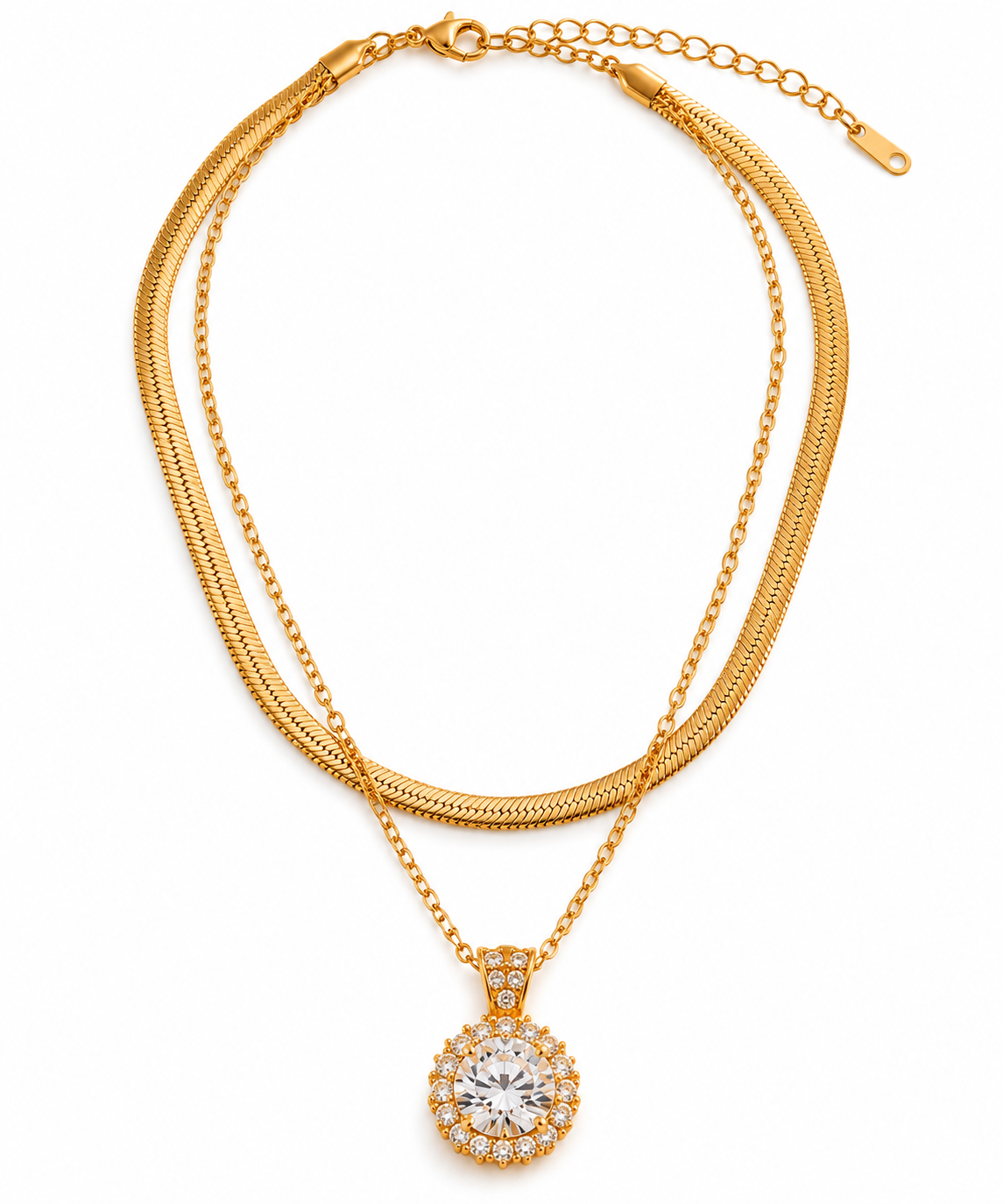 TEEYAKA Gold Layered Crystal Pendant Necklace