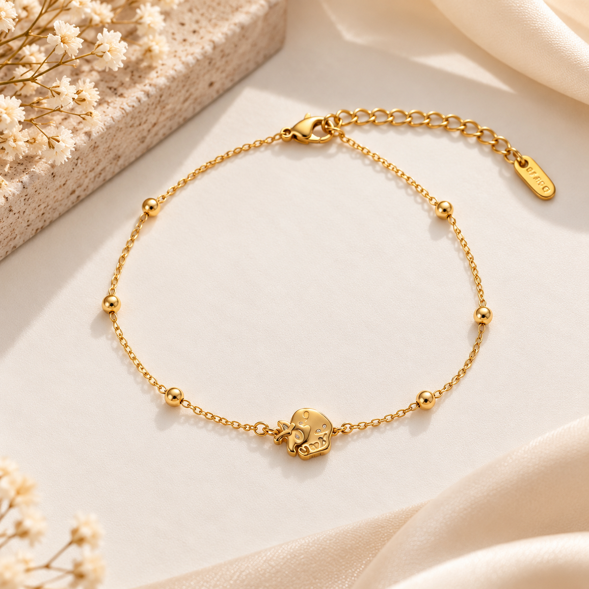 Little Elephant Gold-Tone Beaded Charm Bracelet