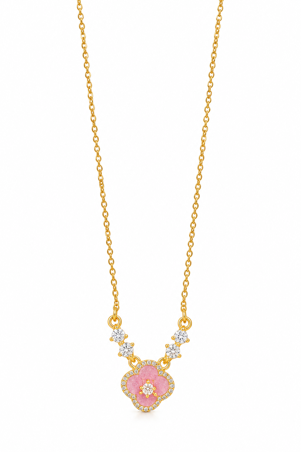 18K Gold-Finish Anti-Tarnish Pink Round Pendant Necklace
