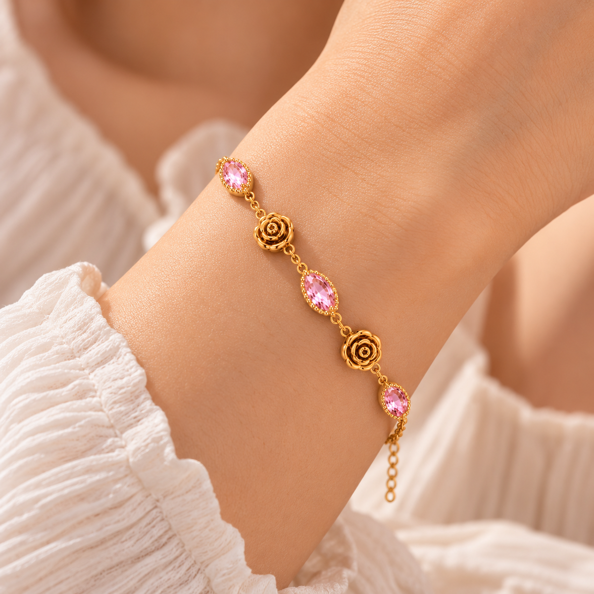 Pink Blossom Gold-Tone Rose Bracelet