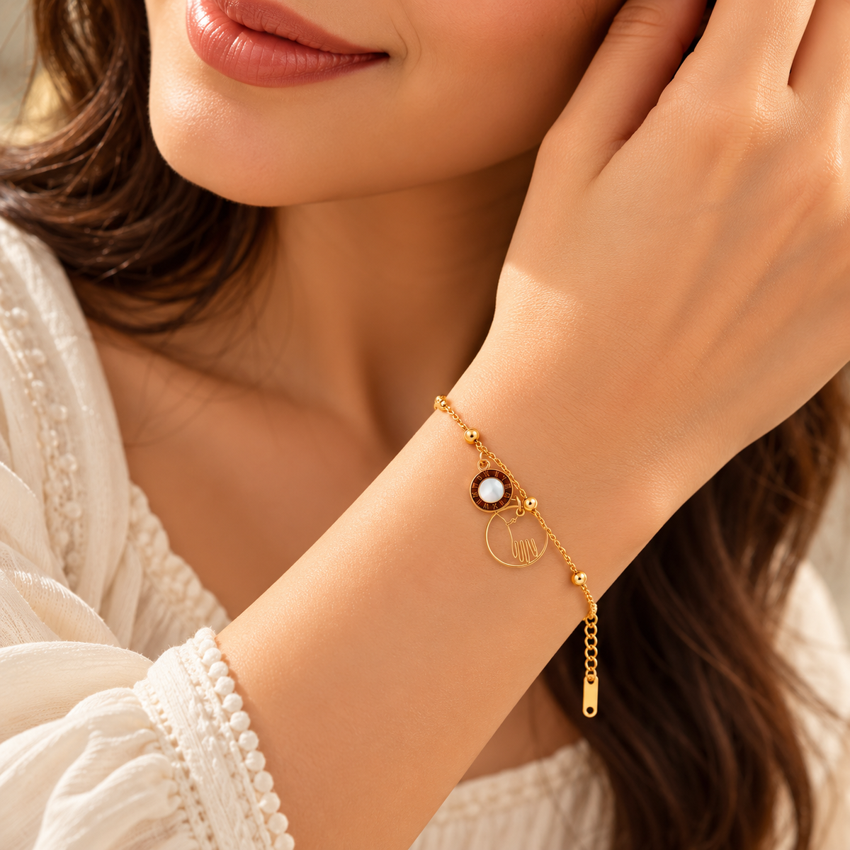 Golden Muse Beaded Charm Bracelet