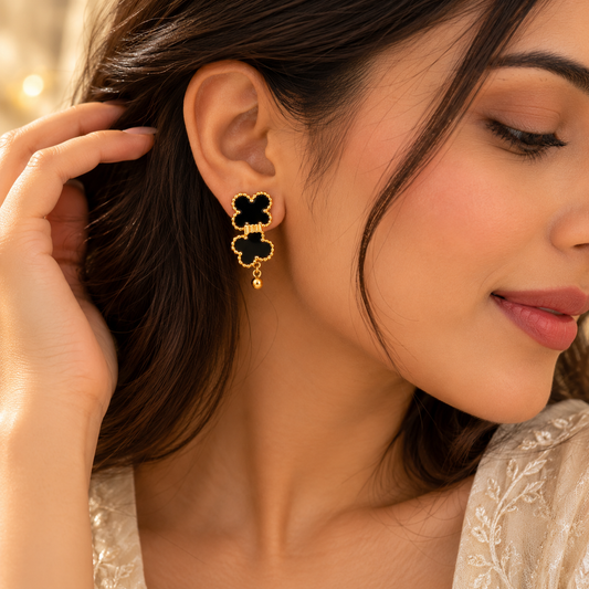 Midnight Clover Gold-Tone Drop Earrings