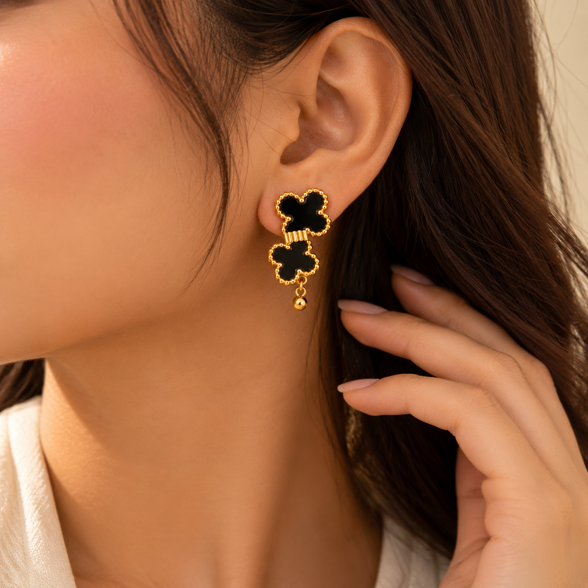 Midnight Clover Gold-Tone Drop Earrings