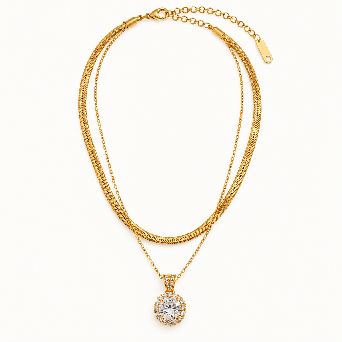 TEEYAKA Gold Layered Crystal Pendant Necklace
