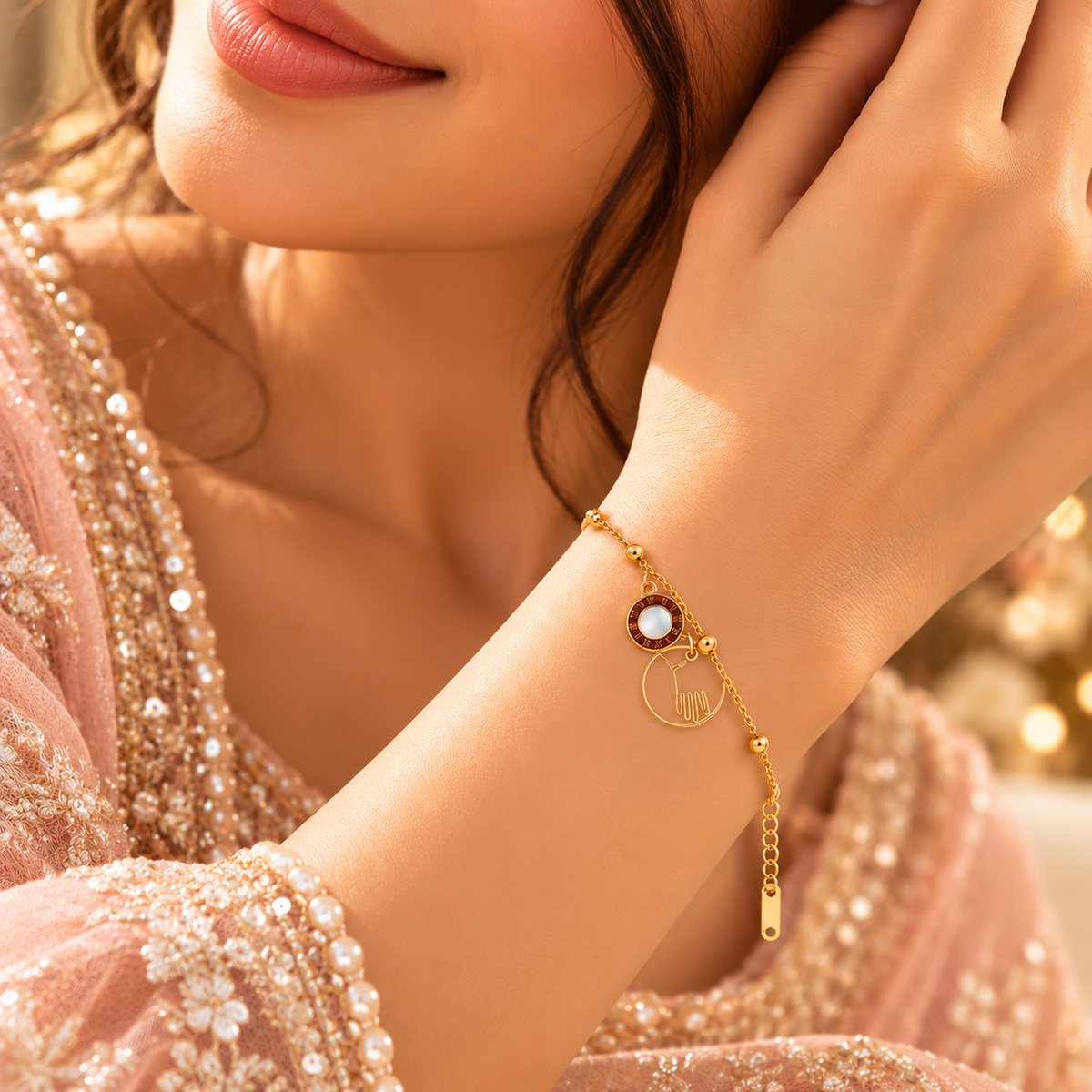 Golden Muse Beaded Charm Bracelet