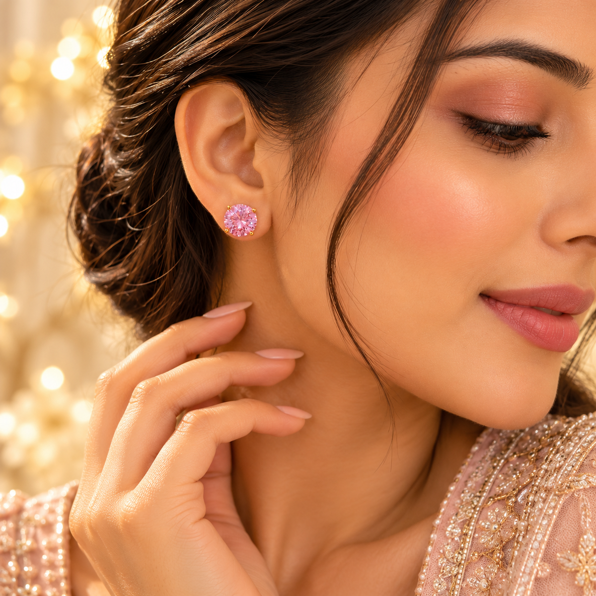 Blush Sparkle Pink Stone Stud Earrings