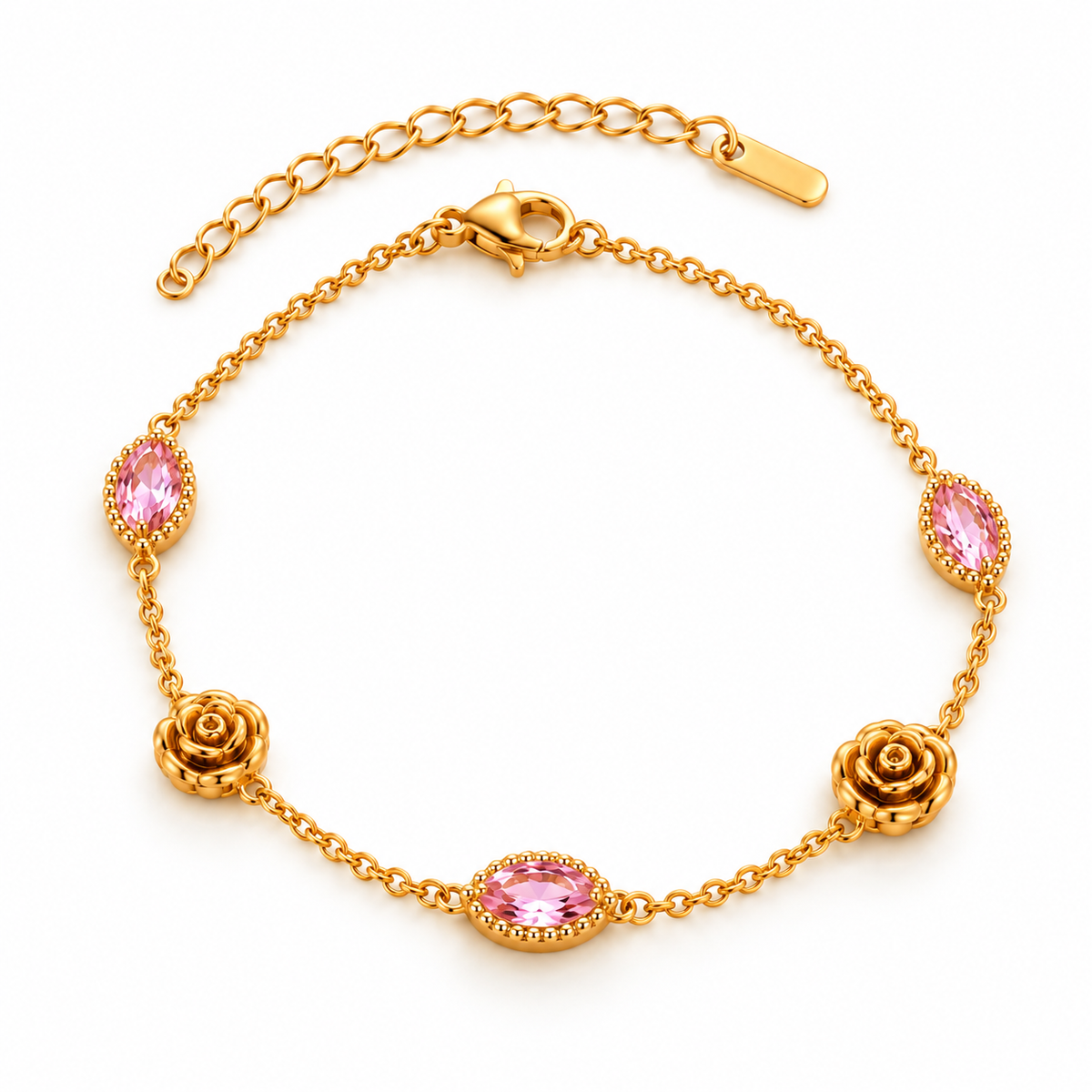 Pink Blossom Gold-Tone Rose Bracelet