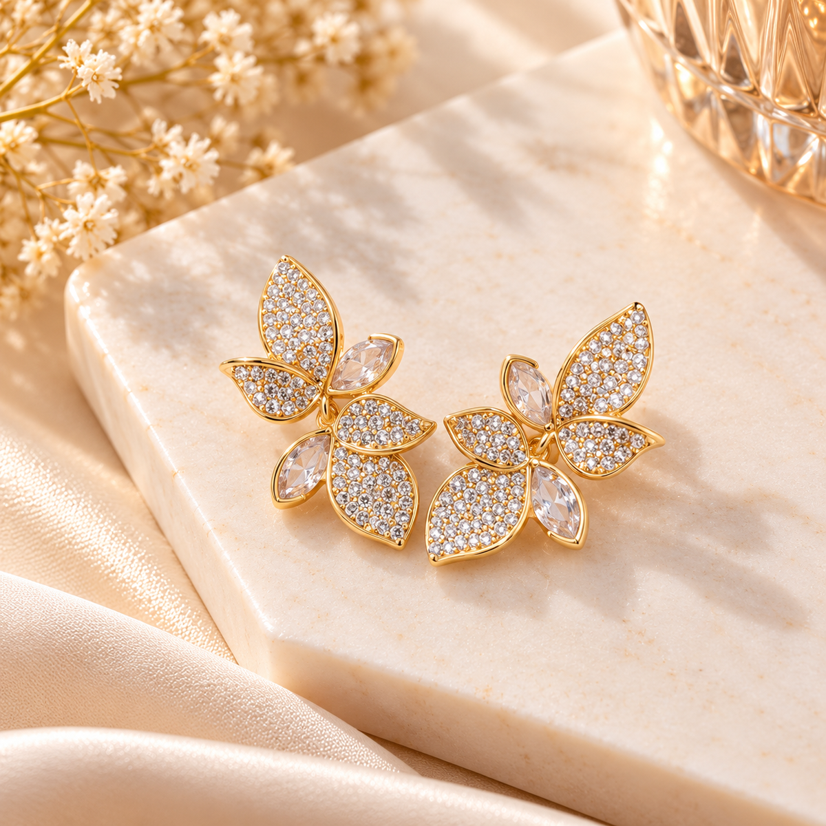 Shimmering Leaf Gold-Tone Statement Earrings