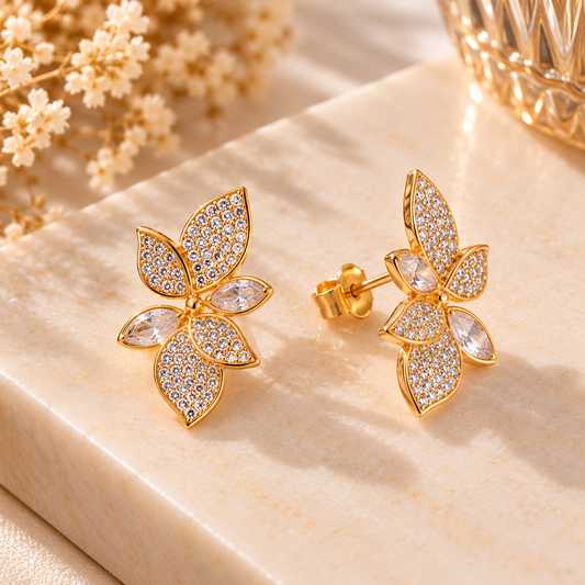 Shimmering Leaf Gold-Tone Statement Earrings