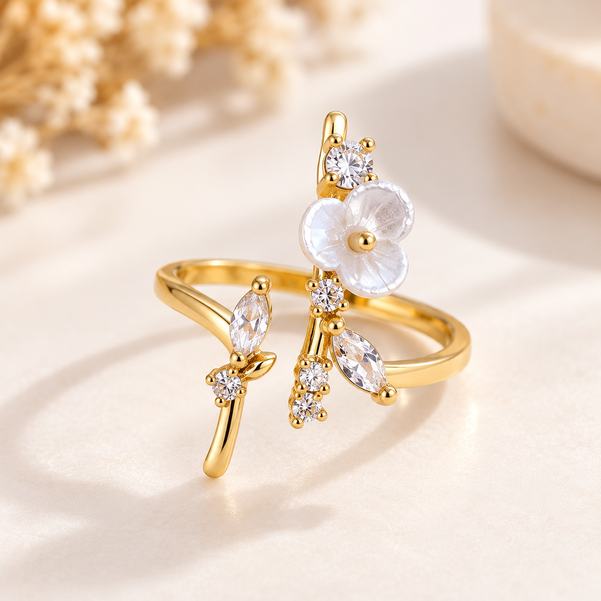 Ivory Blossom Gold-Tone Branch Ring