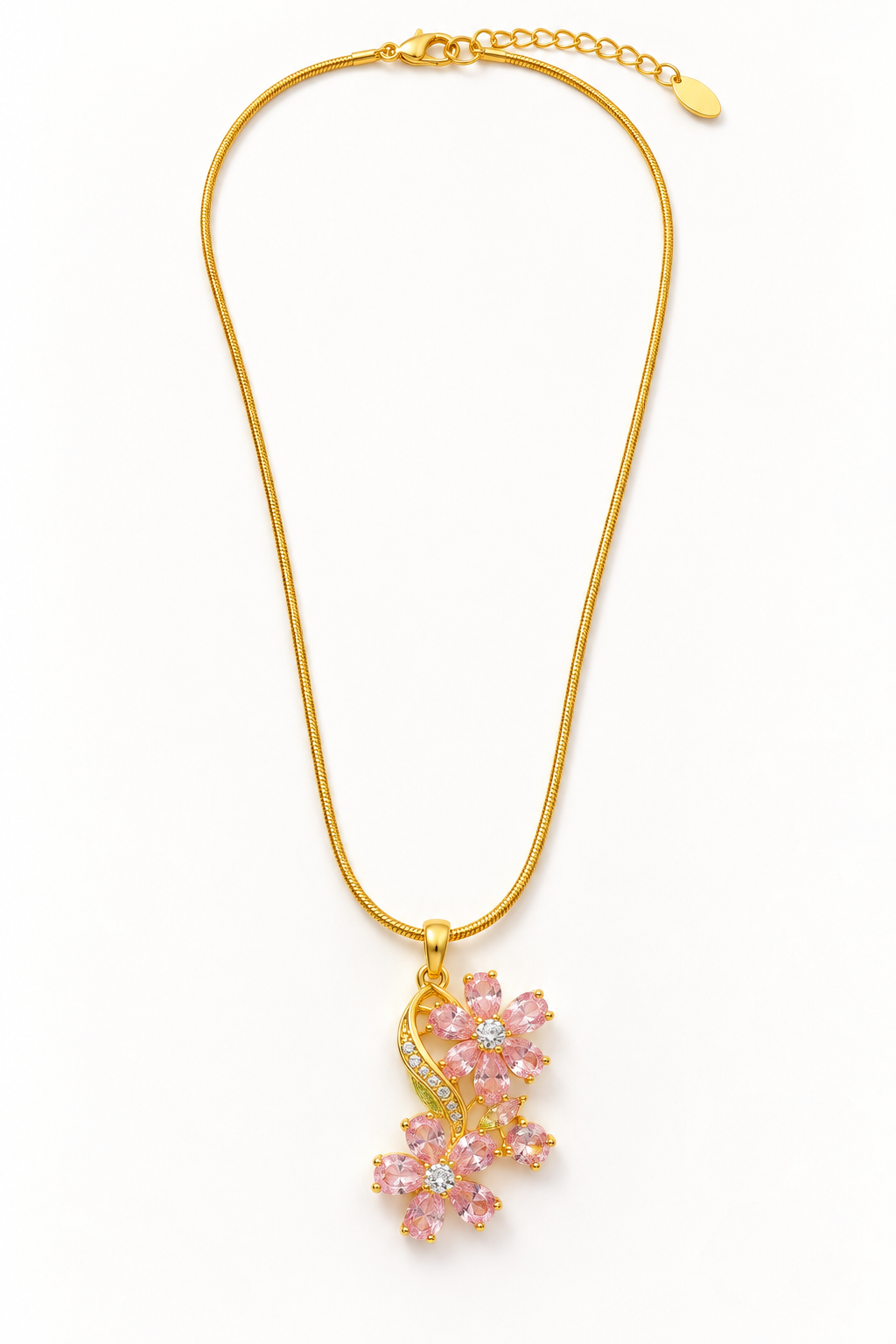 TEEYAKA Pink Floral Vine Pendant Necklace – Steel