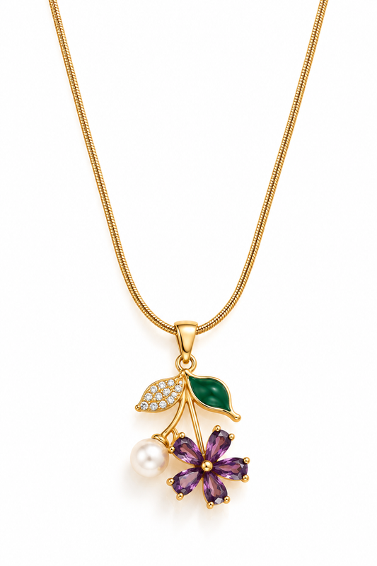 TEEYAKA Floral Bloom Gold Pendant Necklace – Stainless Steel