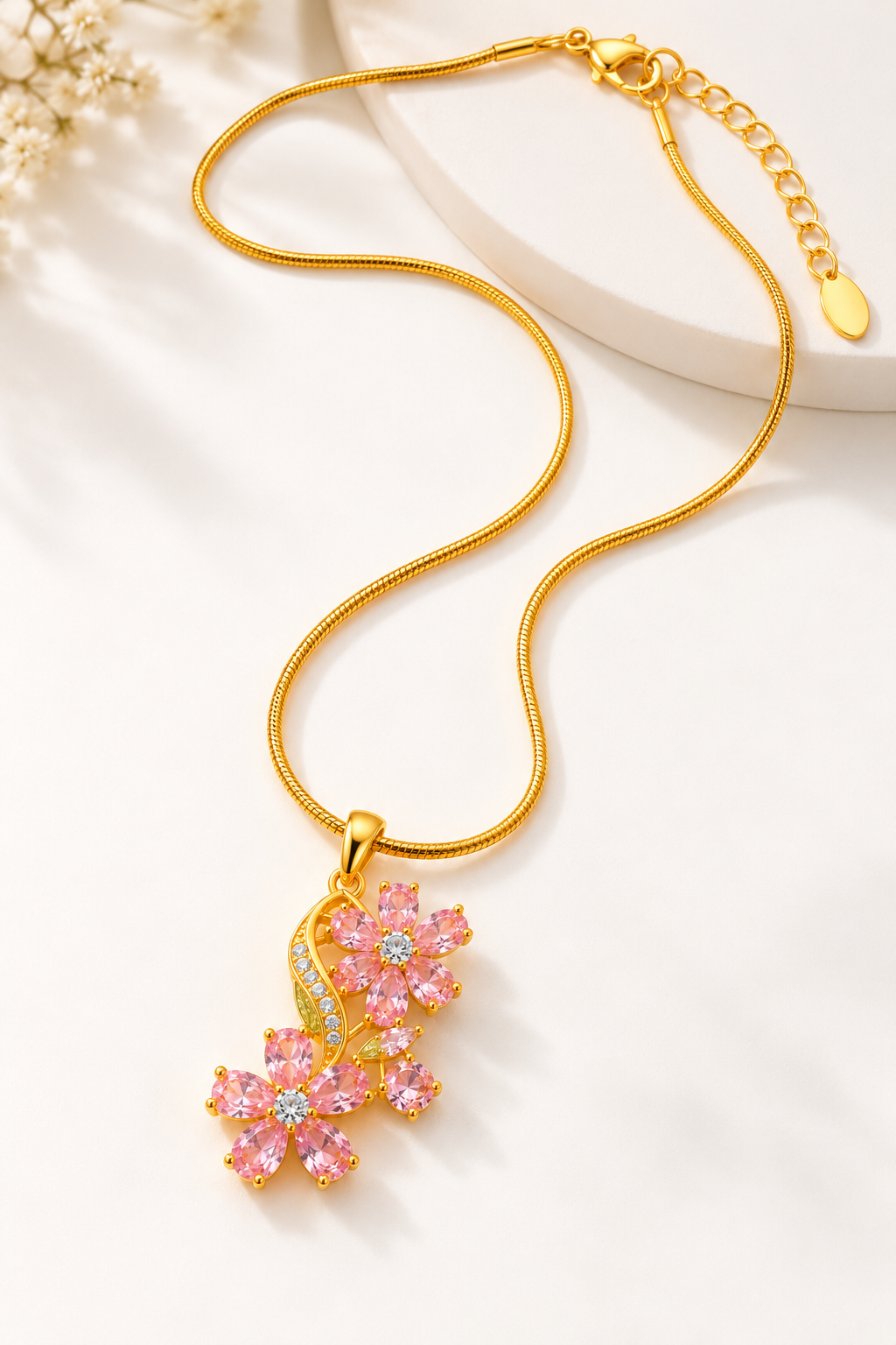 TEEYAKA Pink Floral Vine Pendant Necklace – Steel