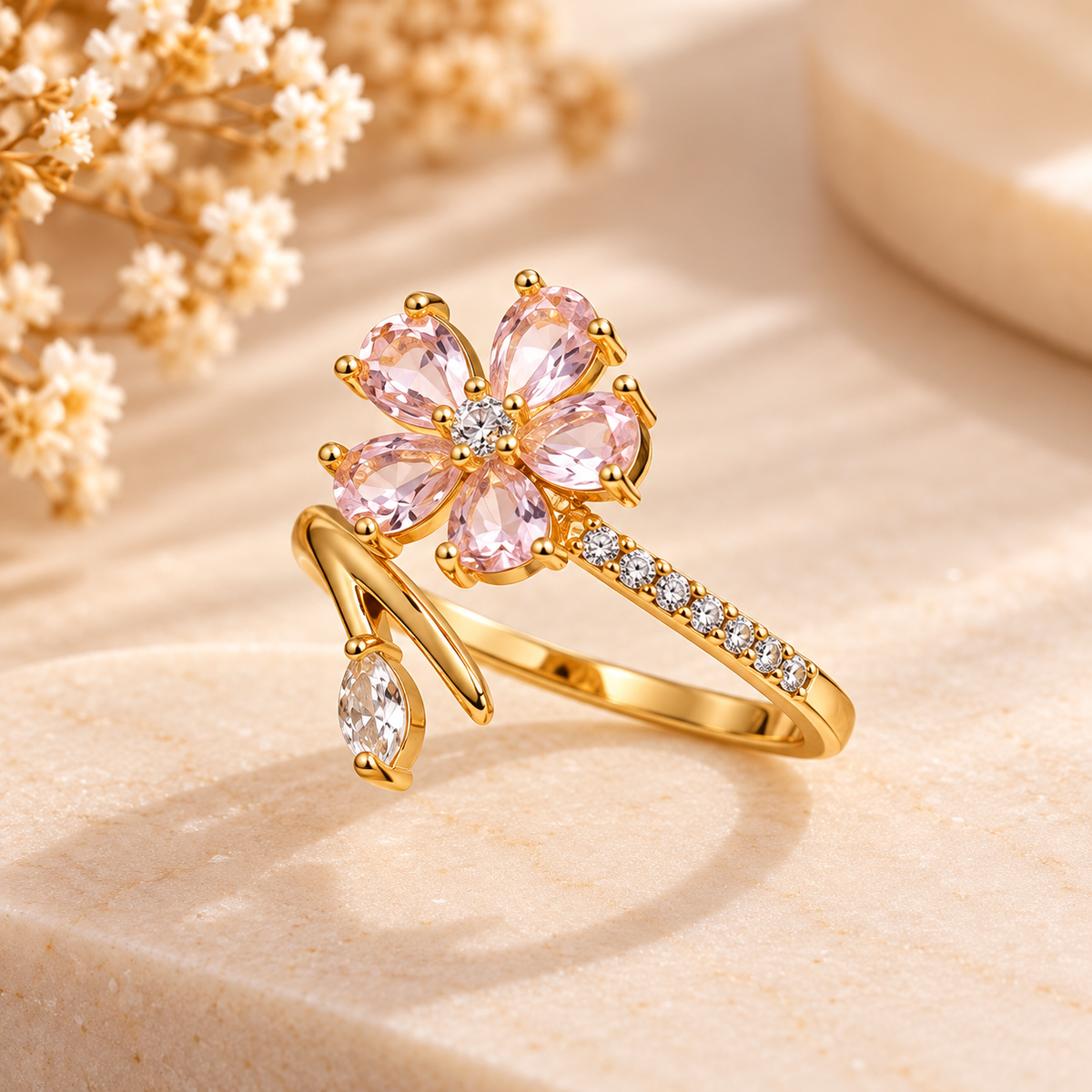 Blush Blossom Gold-Tone Floral Ring