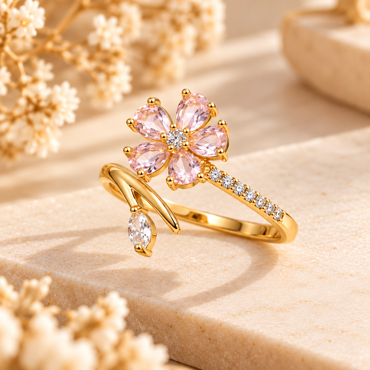 Blush Blossom Gold-Tone Floral Ring