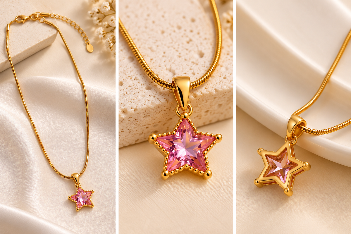 TEEYAKA Pink Star Gold Pendant Necklace – Stainless Steel