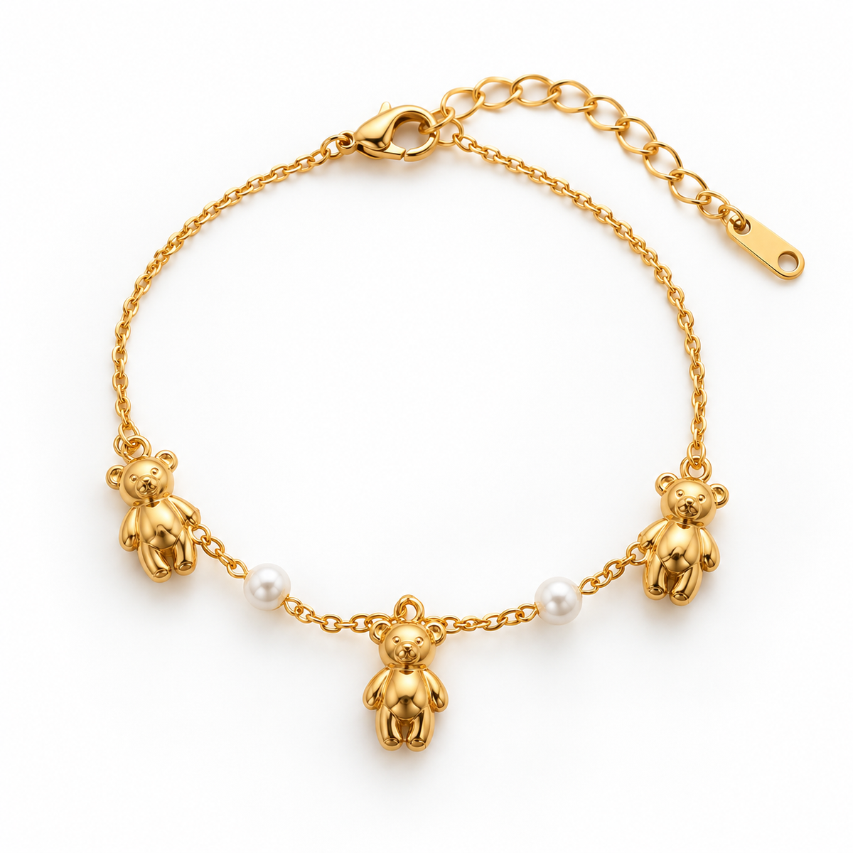 Teddy Trio Gold-Tone Pearl-Look Charm Bracelet