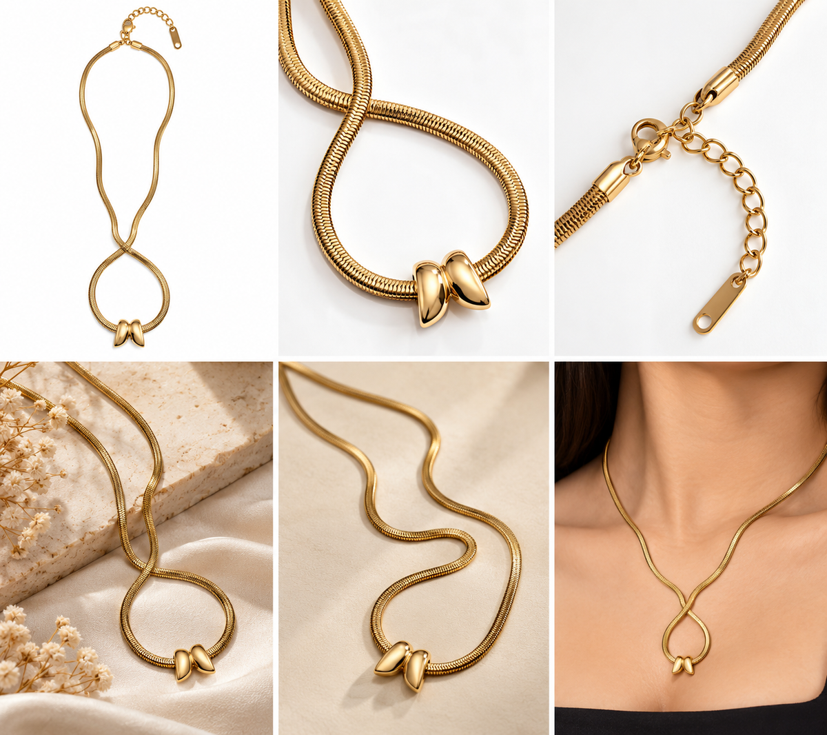 TEEYAKA Infinity Bow Gold Necklace – Premium Stainless Steel Anti-Tarnish Jewellery