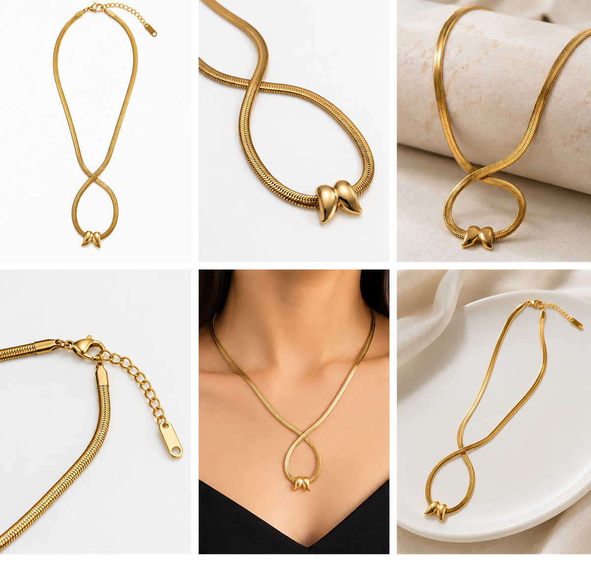 TEEYAKA Infinity Bow Gold Necklace – Premium Stainless Steel Anti-Tarnish Jewellery