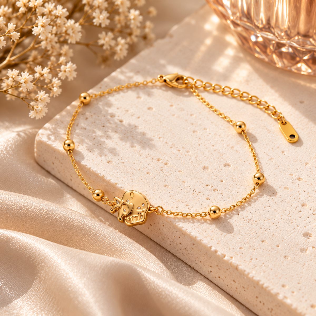 Little Elephant Gold-Tone Beaded Charm Bracelet