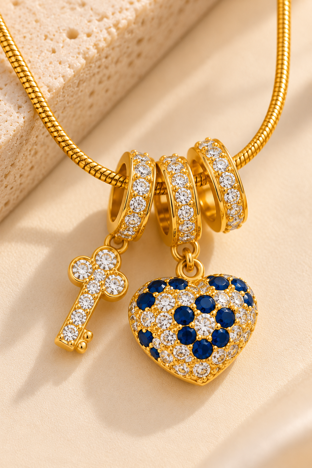 Anti-Tarnish Gold-Tone Black & Clear Charm Necklace