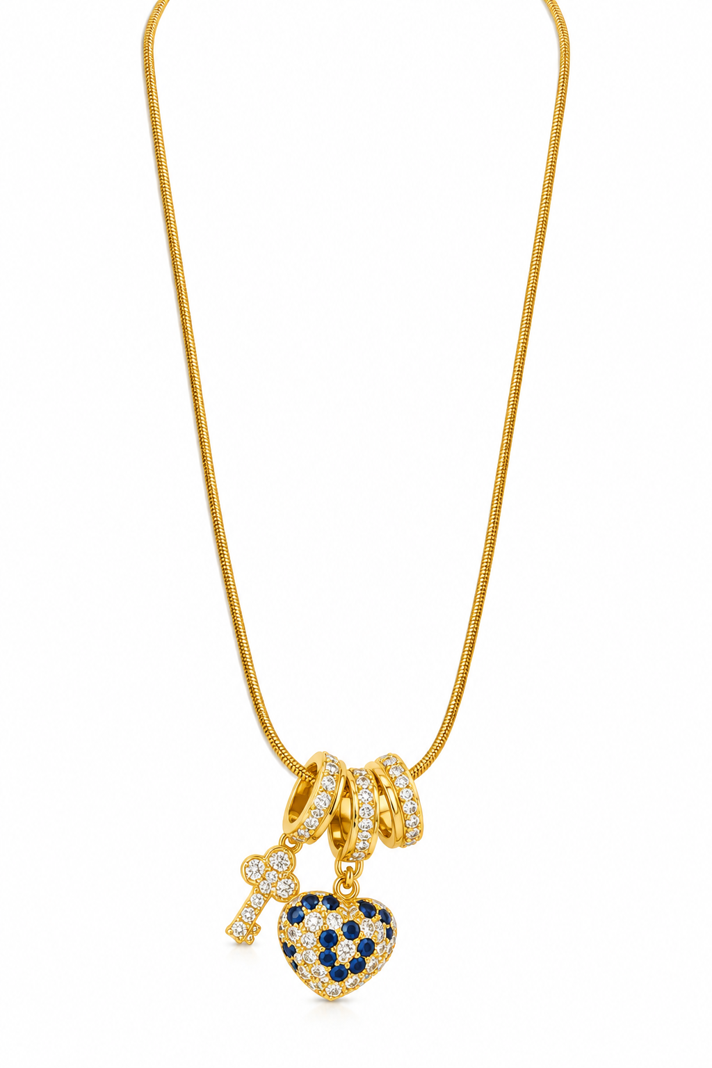 Anti-Tarnish Gold-Tone Black & Clear Charm Necklace