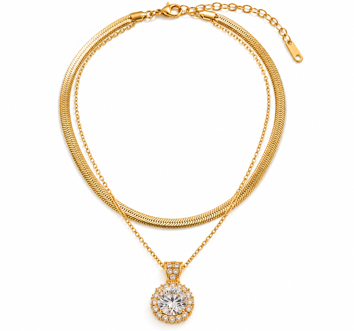 TEEYAKA Gold Layered Crystal Pendant Necklace