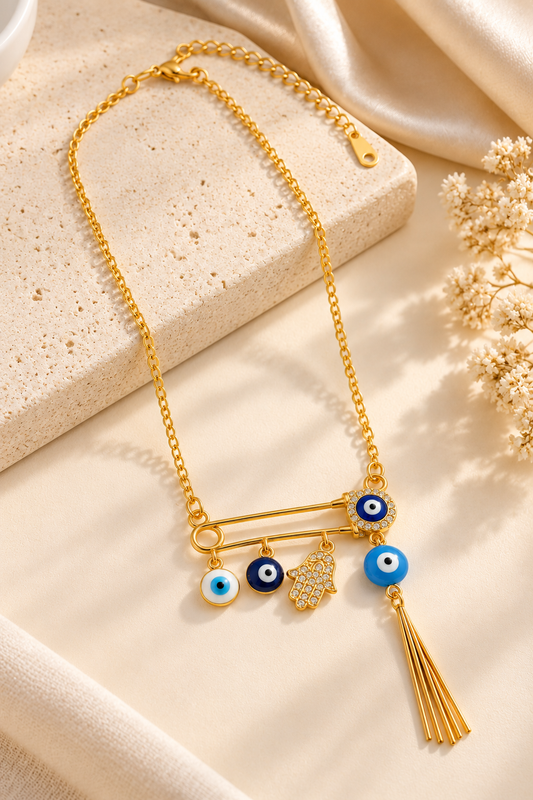 Gold-Tone Evil Eye & Hamsa Charm Necklace