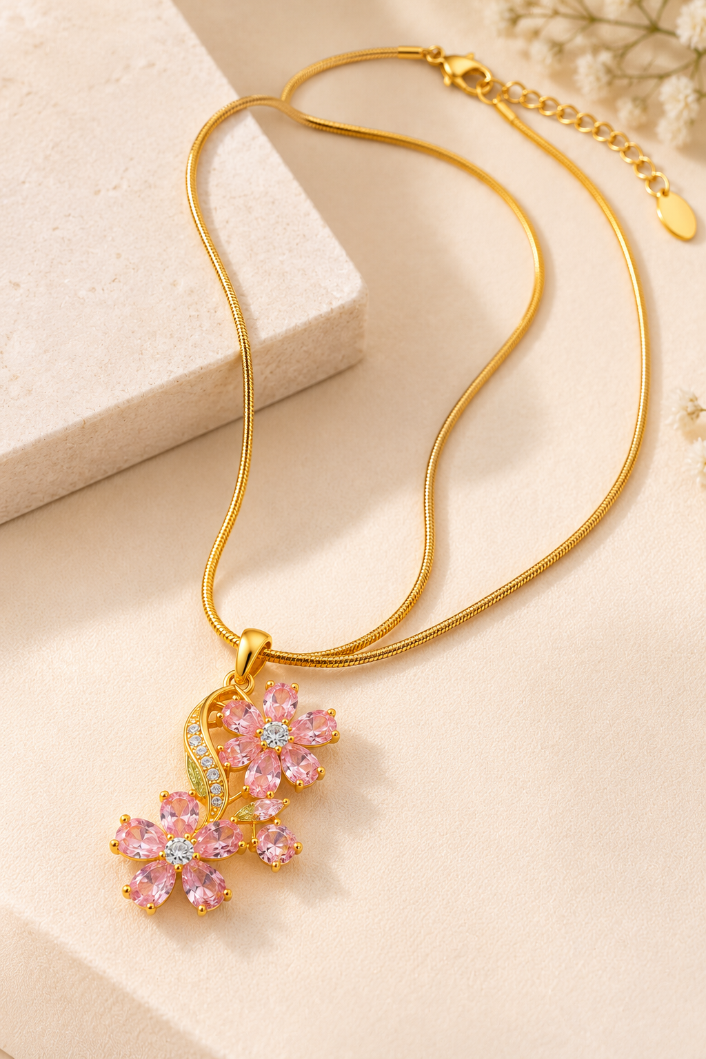 TEEYAKA Pink Floral Vine Pendant Necklace – Steel