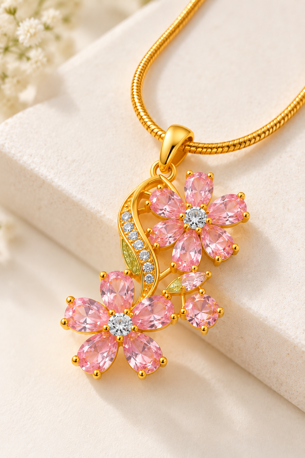 TEEYAKA Pink Floral Vine Pendant Necklace – Steel