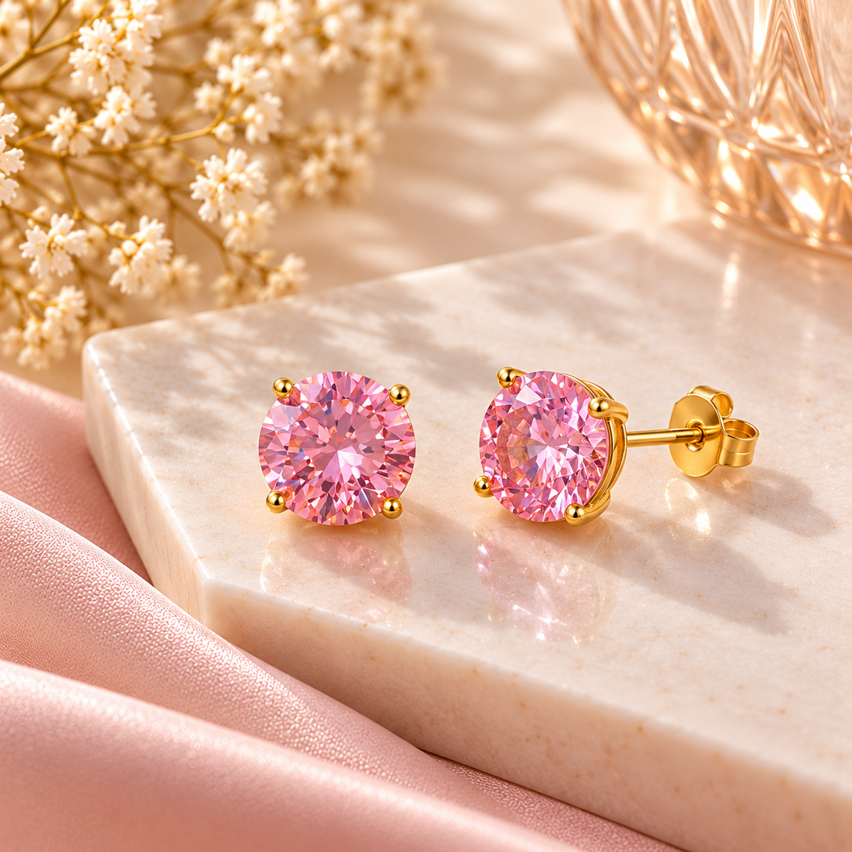 Blush Sparkle Pink Stone Stud Earrings