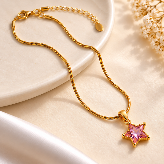 TEEYAKA Pink Star Gold Pendant Necklace – Stainless Steel