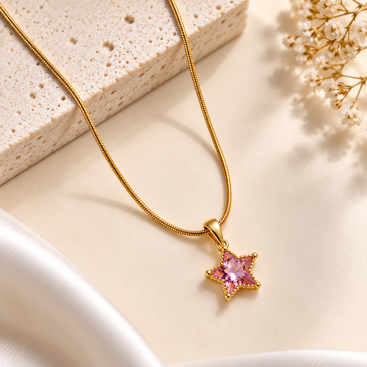 TEEYAKA Pink Star Gold Pendant Necklace – Stainless Steel