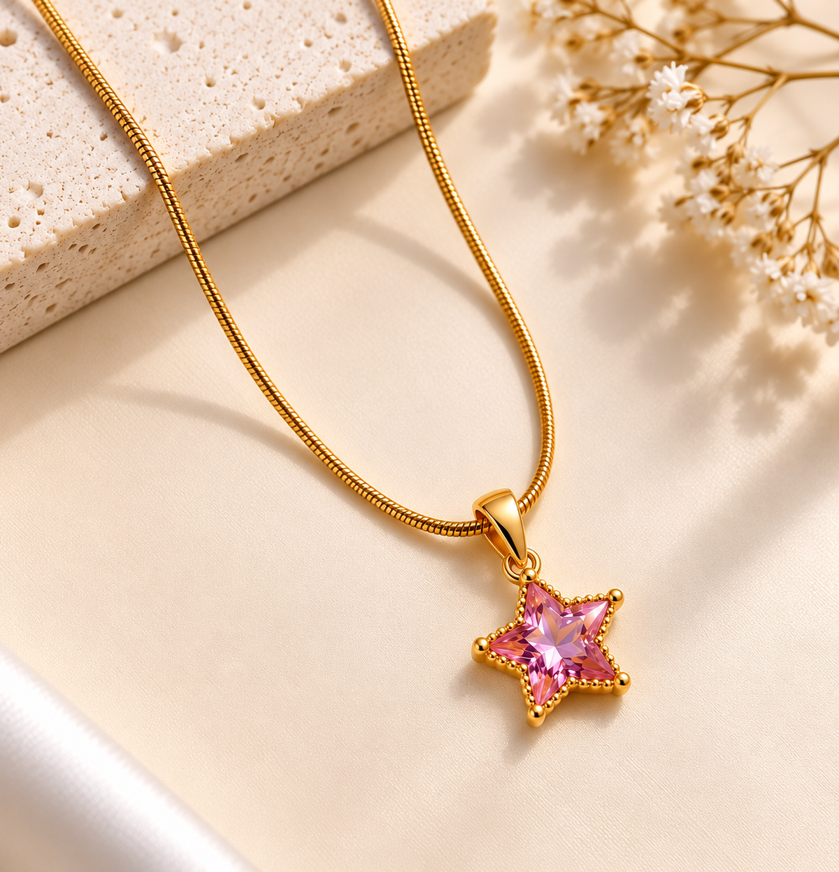 TEEYAKA Pink Star Gold Pendant Necklace – Stainless Steel