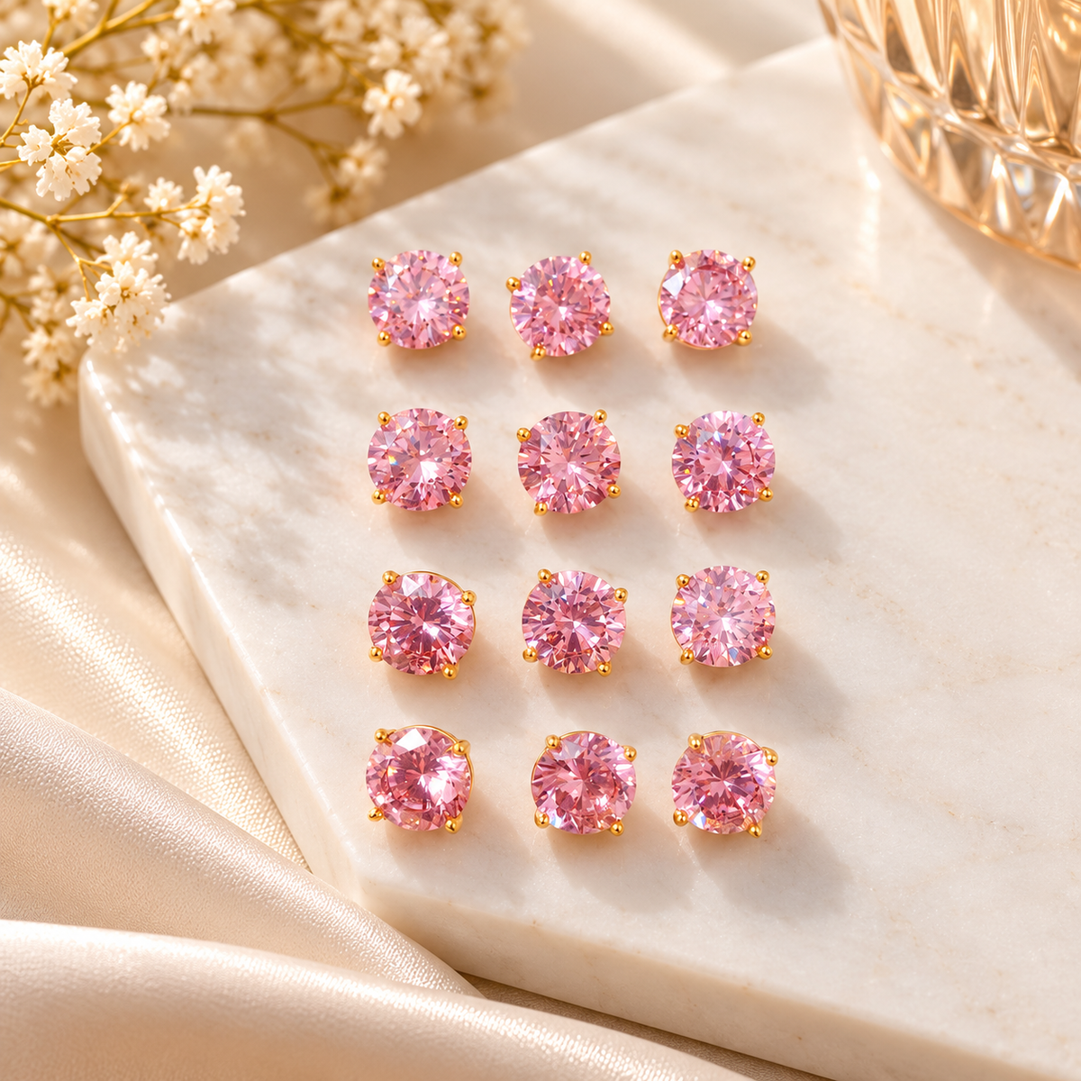 Blush Sparkle Pink Stone Stud Earrings
