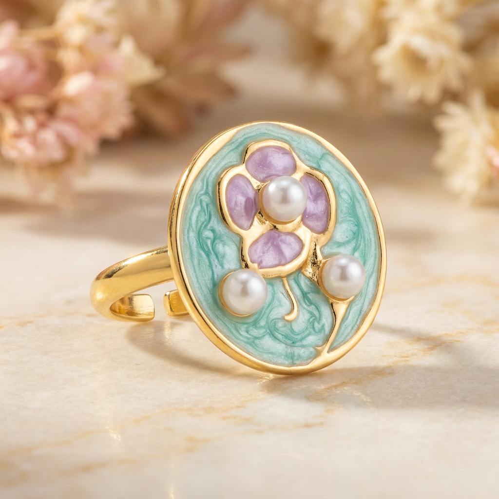 Colour-enhanced close-up of Fleurette floral face, pearl-like accents and open-back band